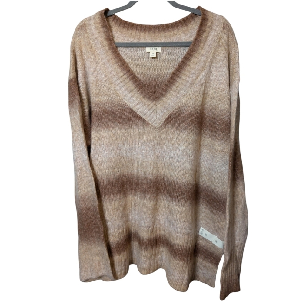 A.n.a XXL V-neck Ombre Stripe Tunic Length Sweater NWT
